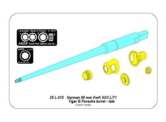 Aber 35L-215 Barrel for German 8,8cm Kw.K 43 (L/71) gun used on Tiger B Porsche turret-late for TAKOM model  (1:35)