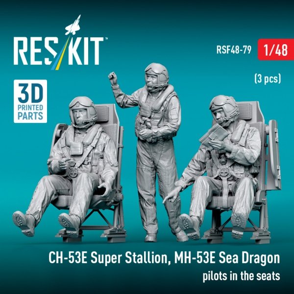 RESKIT RSF48-0079 CH-53E Super Stallion, MH-53E Sea Dragon pilots in the seats (3 pcs) (3D Printed) (1/48)