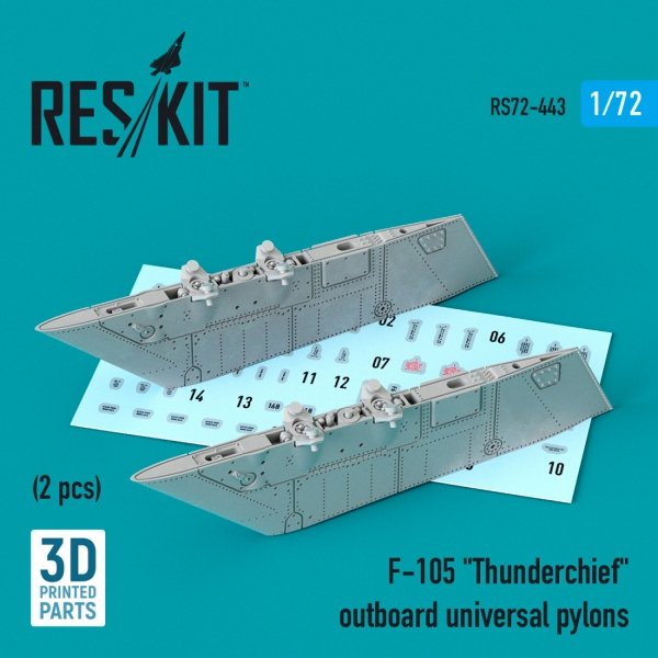 RESKIT RS72-0443 F-105 &quot;THUNDERCHIEF&quot; OUTBOARD UNIVERSAL PYLONS (2 PCS) (3D PRINTED) 1/72