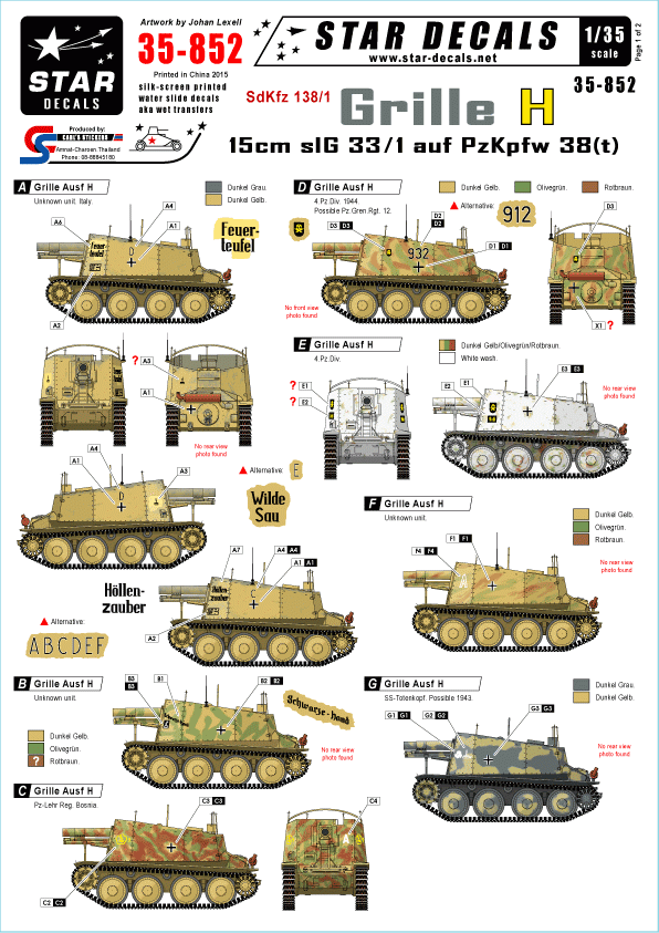 Star Decals 35-852 Grille Ausf H Sdkfz 138/1 1/35