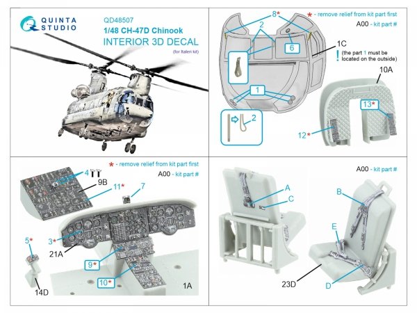 Quinta Studio QD48507 CH-47D 3D-Printed coloured Interior on decal paper (Italeri) 1/48