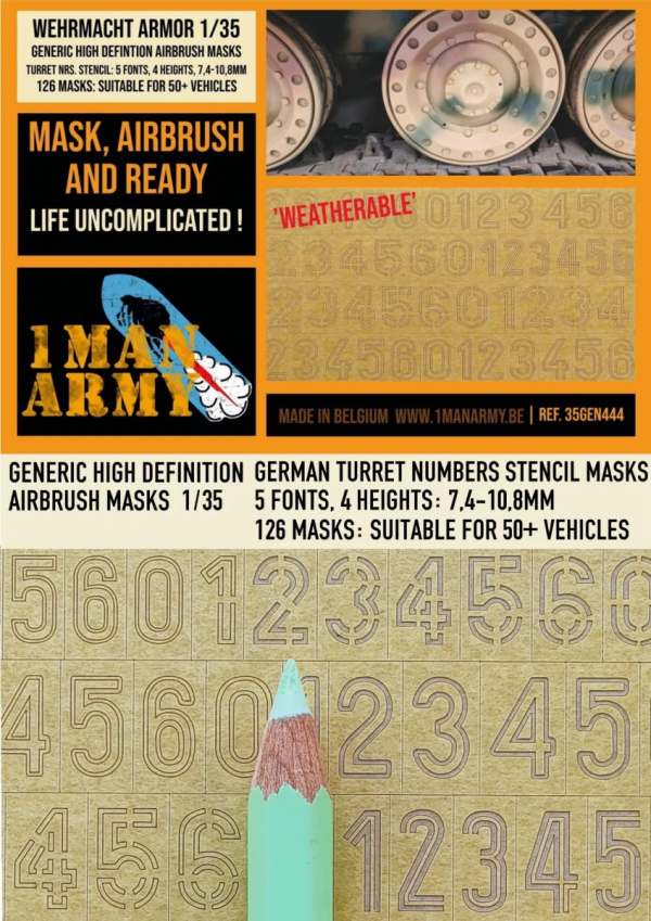 1 Man Army 35GEN444 German Turret Nrs Stencil Font 1/35