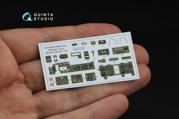 Quinta Studio QD35084 A6M2 Zero (Nakajima Prod.) 3D-Printed &amp; coloured Interior on decal paper (Border Model) 1/35