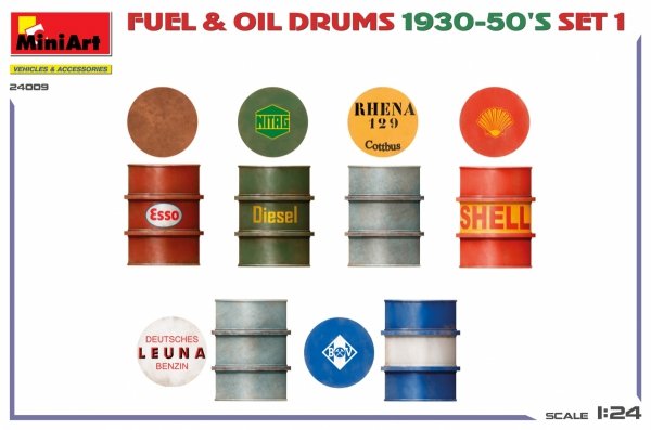 MiniArt 24009 FUEL OIL DRUMS 1930-50’S SET 1. GERMAN TYPE 1/24