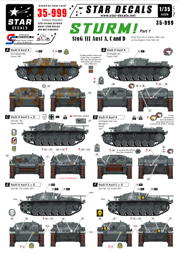 Star Decals 35-999 STURM 1. StuG III Ausf A, C and D 1/35