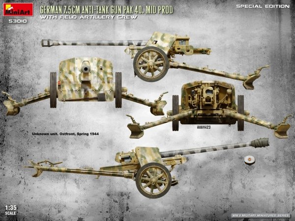MiniArt 53010 GERMAN 7.5CM ANTI-TANK GUN PAK 40. MID PROD W/ARTILLERY CREW. SPECIAL EDITION 1/35