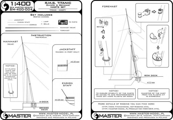 Master SM-400-004 R.M.S. Titanic (Olympic, Britannic) – zestaw masztów (1:400)
