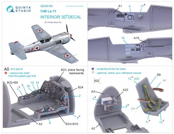 Quinta Studio QD48184 La-11 3D-Printed &amp; coloured Interior on decal paper (HobbyBoss) 1/48