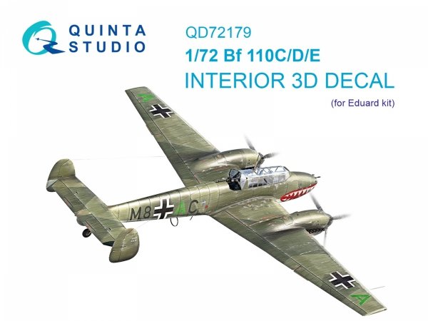 Quinta Studio QD72179 Bf 110C/D/E 3D-Printed &amp; coloured Interior on decal paper (Eduard) 1/72