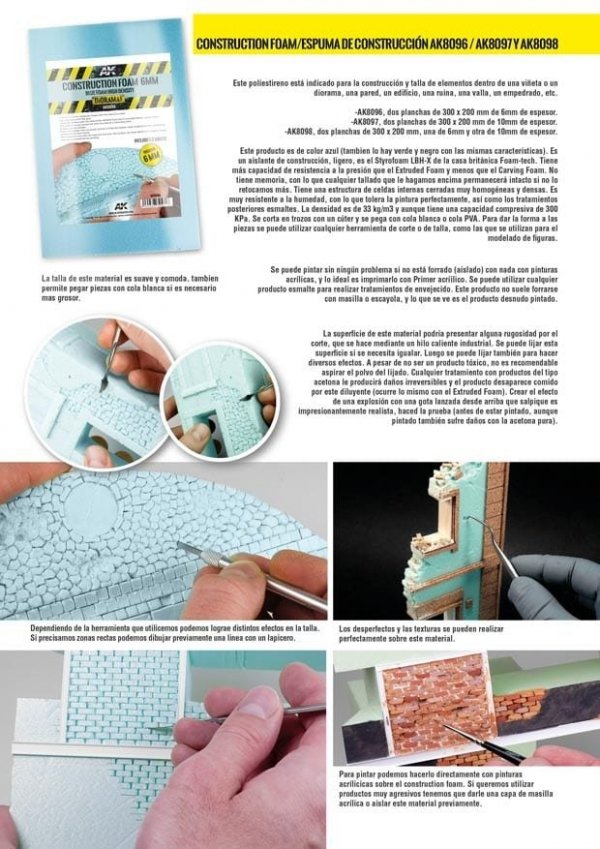 AK Interactive AK8098 CONSTRUCTION FOAM 6 AND 10MM BLUE FOAM HIGH DENSITY 195X295MM INCLUDES 2 SHEETS (pianka do budowy)