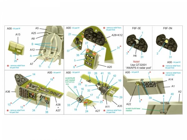 Quinta Studio QD32189 F6F-3E/N Hellcat 3D-Printed coloured Interior on decal paper (Trumpeter) 1/32