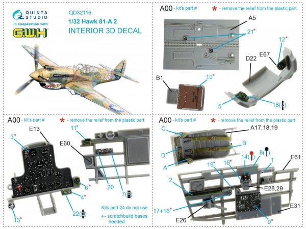 Quinta Studio QD32116 Hawk 81-A2 3D-Printed &amp; coloured Interior on decal paper (GWH) 1/32