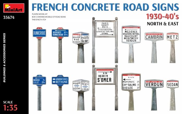 Miniart 35674 French Concrete Road Signs 1930-40’s. North &amp; East 1/35