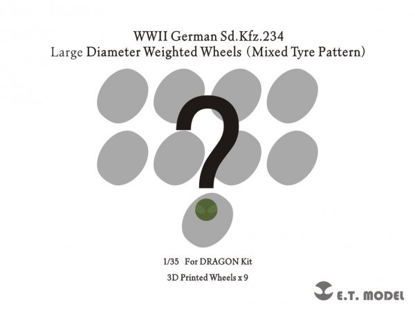 E.T. Model P35-110A WWII German Sd.Kfz.234 Small Diameter Weighted Wheels (Mixed Tyre Pattern) 1/35