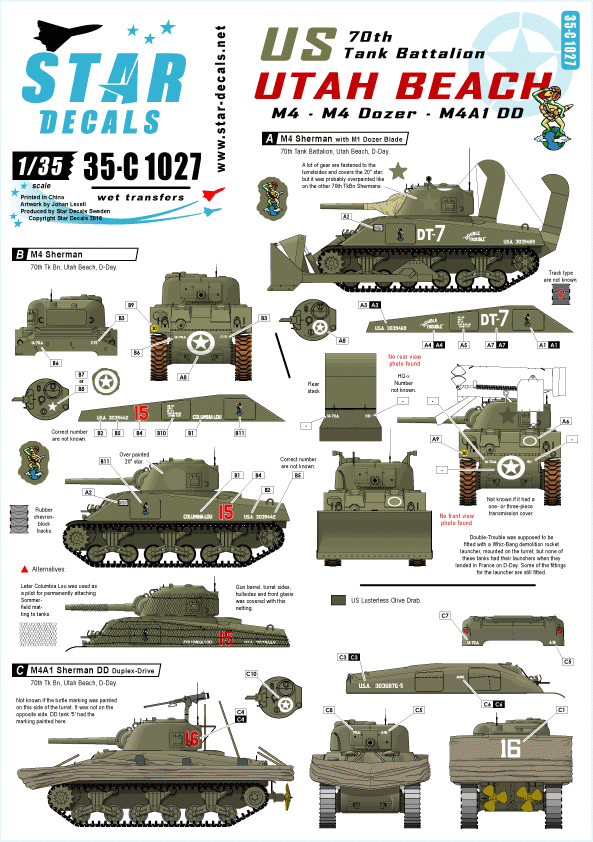 Star Decals 35-C1027 US 70th Tank Battalion on Utah Beach 1/35