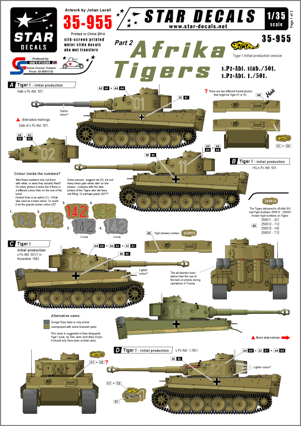 Star Decals 35-955 Afrika Tigers  2 1/35