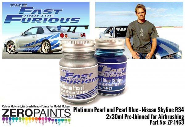 Zero Paints ZP-1463 Fast and Furious Platinum Pearl/Pearl Blue Paints 2x30ml (Paul Walker Nissan Skyline R34)