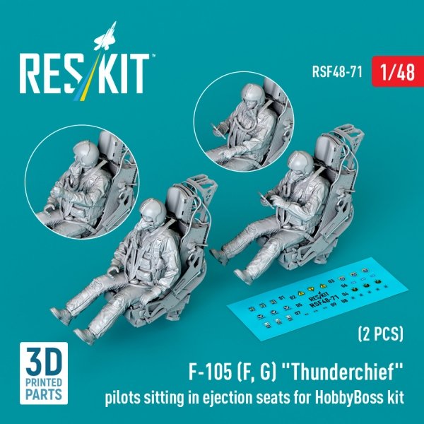 RESKIT RSF48-0071 F-105 (F, G) &quot;Thunderchief&quot; pilots sitting in ejection seats for HobbyBoss kit (2 pcs) (3D Printed) 1/48