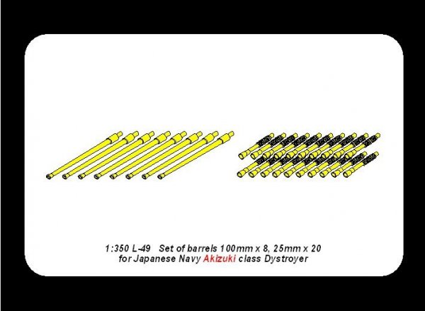 Aber 350L-49 Set of barrels 100mm x 8; 25mm x 20 for Japan Navy Akizuki class Destroyer (1:350)