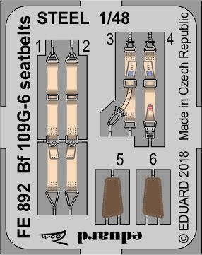 Eduard FE892 Bf 109G-6 seatbelts STEEL TAMIYA 1/48