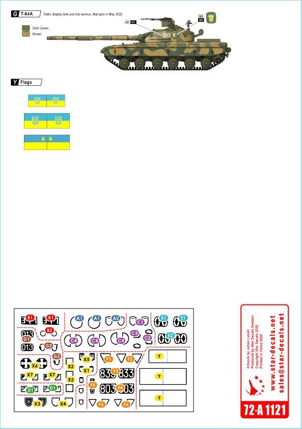 Star Decals 72-A1121 War in Ukraine # 4. Ukrainian T-64 mix in 2022 war 1/72