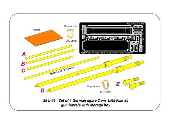 Aber 35L-089 Set of 2 German 2cm L/65 gun barrel for Flak 38 with storage box (1:35)	