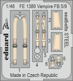 Eduard FE1386 Vampire FB.5/9 seatbelts STEEL Airfix 1/48