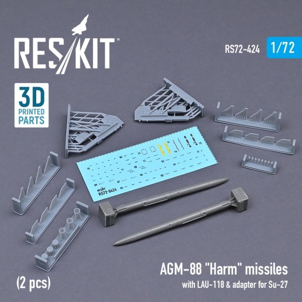 RESKIT RS72-0424 AGM-88 &quot;HARM&quot; MISSILES WITH LAU-118 &amp; ADAPTER FOR SU-27 (2 PCS) 1/72