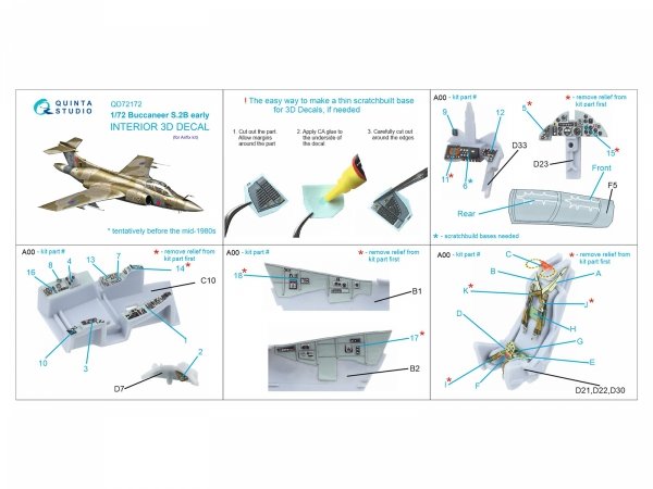 Quinta Studio QD72172 Blackburn Buccanneer S.2B Early 3D-Printed &amp; coloured Interior on decal paper (Airfix) 1/72