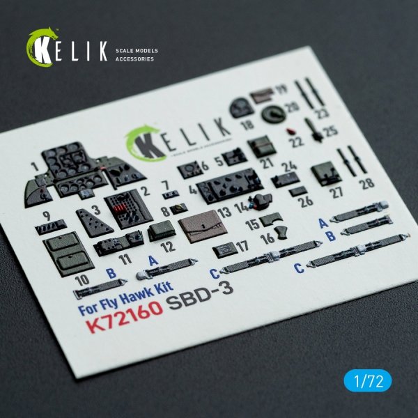 Kelik K72160 SBD-3 Dauntless - interior 3D decals for FlyHawk kit (1/72)