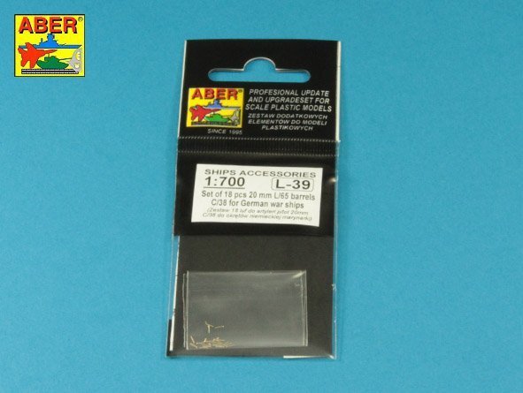 Aber 1:700L-39 Set of 18 pcs 20 mm L/65 C/38 gun barrels for German war ships 1/700