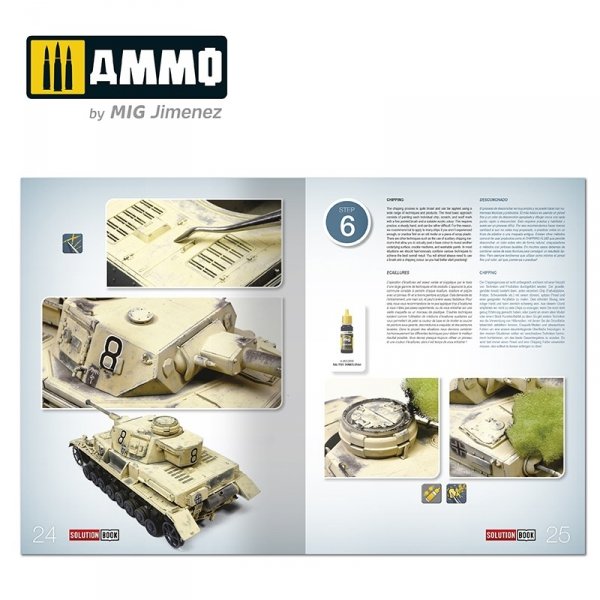 AMMO of Mig Jimenez 6602 SOLUTION BOOK 19 - How to Paint WWII German D.A.K .Vehicles (English, Castellano, Francais, Deutsch)