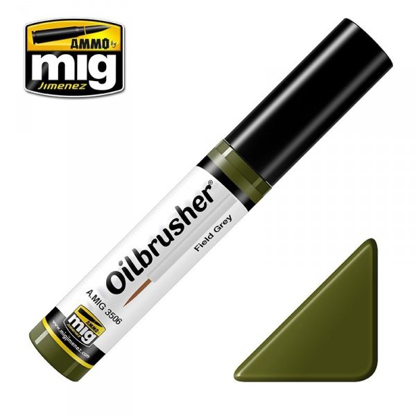 AMMO of Mig Jimenez 3506 Oilbrusher FIELD GREEN - farba olejna z pędzelkiem