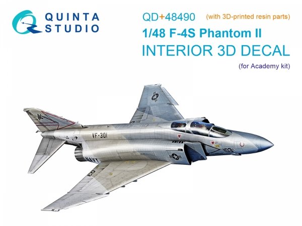 Quinta Studio QD+48490 F-4S Phantom II 3D-Printed &amp; coloured Interior on decal paper (Academy) (with 3D-printed resin parts) 1/48