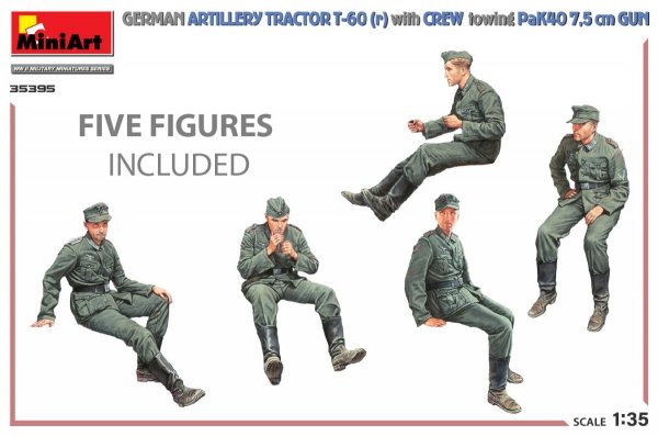 MiniArt 35395 GERMAN ARTILLERY TRACTOR T-60(r) &amp; CREW Towing PaK40 GUN 1/35