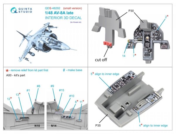 Quinta Studio QDS-48292 AV-8A Late 3D-Printed &amp; coloured Interior on decal paper (Kinetic) (Small version) 1/48