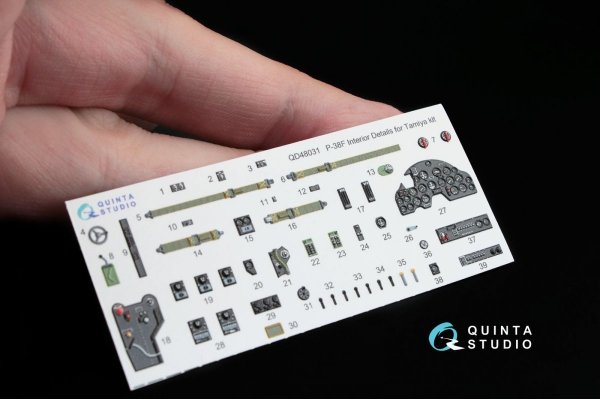 Quinta Studio QD48031 P-38F 3D-Printed &amp; coloured Interior on decal paper (for Tamiya kit) 1/48