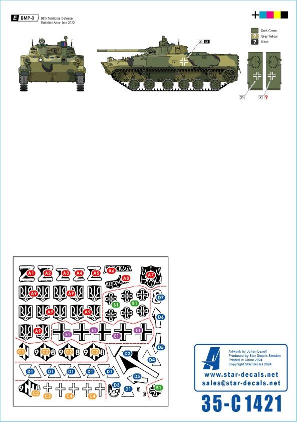 Star Decals 35-C1421 War in Ukraine 22 Ukrainian BMP-1 and BMP-3 in 2022-24 1/35
