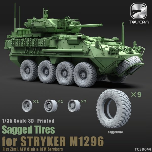Zimi Model Toucan TC3D044 3D Printed Sagged Tires for Stryker M1296 (for Zimi Model / AFV Club and RFM Kits) 1/35