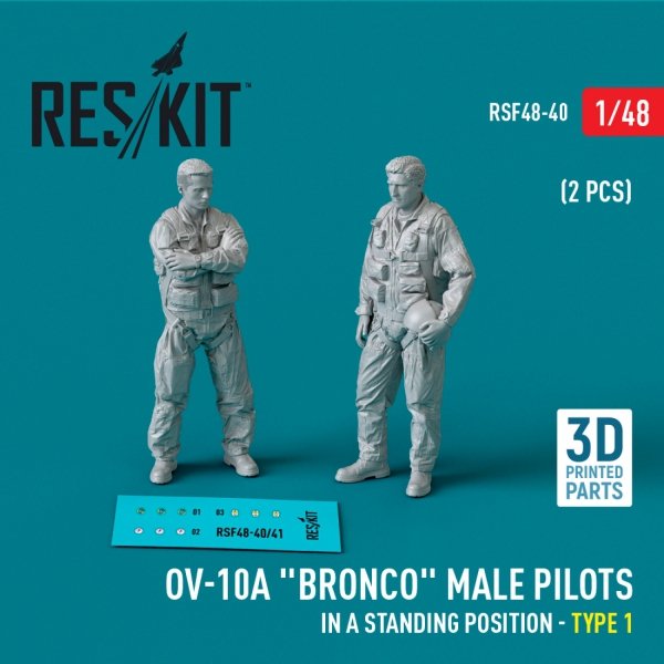RESKIT RSF48-0040 OV-10A &quot;Bronco&quot; male pilots (in a standing position - type 1) (2 pcs) (3D Printed) 1/48