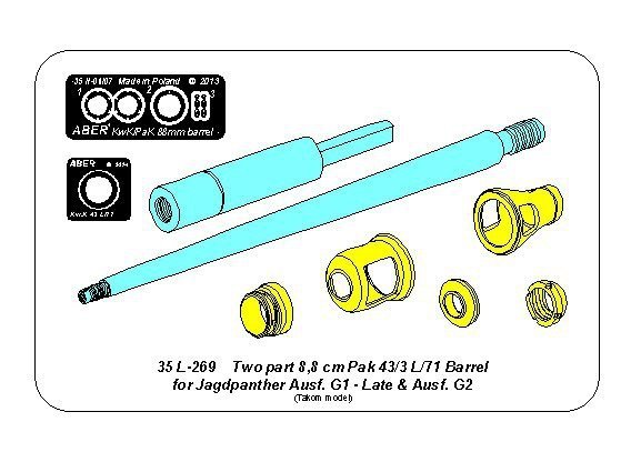 Aber 35L-296 Lufa Pak 43/3 L/71 8,8cm do Jagdpanter G1 późna lub G2 dla modeli Takom 1/35