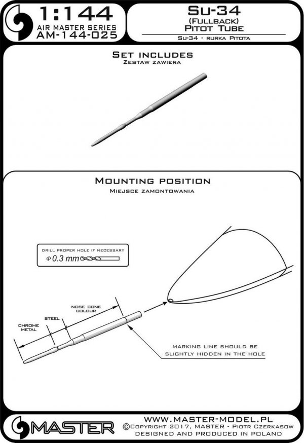 Master AM-144-025 Su-34 (Fullback) Pitot tube (1:144)
