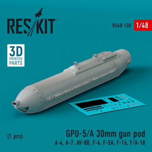RESKIT RS48-0138 GPU-5/A 30mm gun pod (1 pcs) (3D Printed) 1/48
