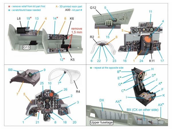 Quinta Studio QD+48490 F-4S Phantom II 3D-Printed &amp; coloured Interior on decal paper (Academy) (with 3D-printed resin parts) 1/48