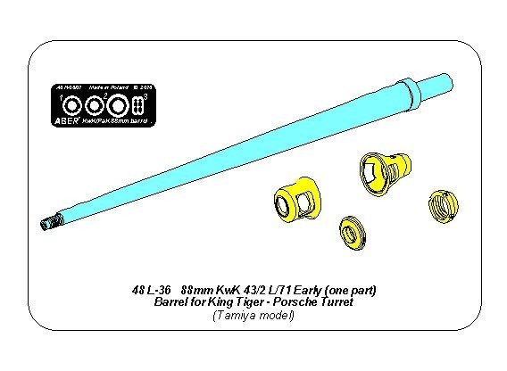 Aber 48L-36 KwK 43/2 L/71 8.8cm barrel (one piece) for King Tiger tank with Porsche turret 1/48