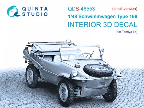 Quinta Studio QDS-48553 Schwimmwagen type 166 3D-Printed &amp; coloured Interior on decal paper (Tamiya) (small version) 1/48