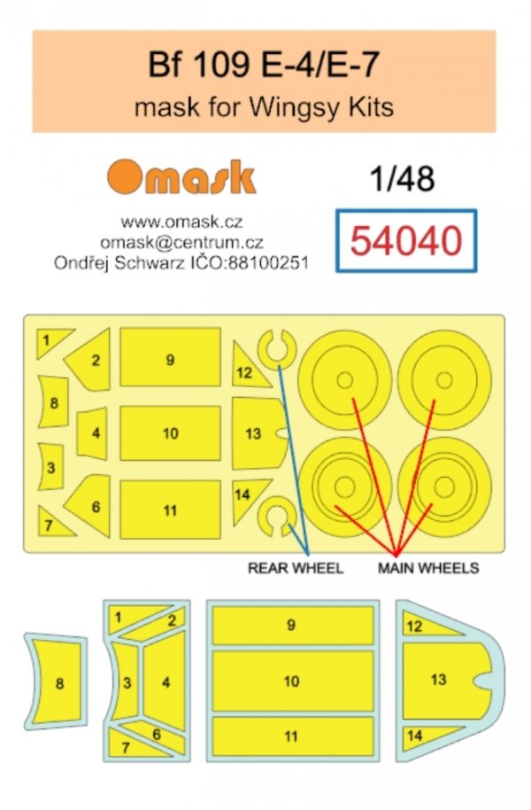 Omask 54040 Bf 109 E-4 / E-7 mask (for Wingsy Kits) 1/48