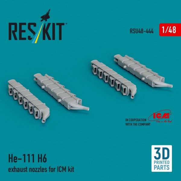 RESKIT RSU48-0444 ​He 111 H-6 exhaust nozzles for ICM kit (3D printed) 1/48