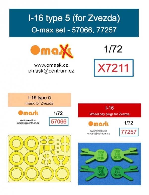Omask X7211 I-16 type 5 O-max set (for Zvezda) EVA foam wheel bay &amp; yellow tape masks 1/72