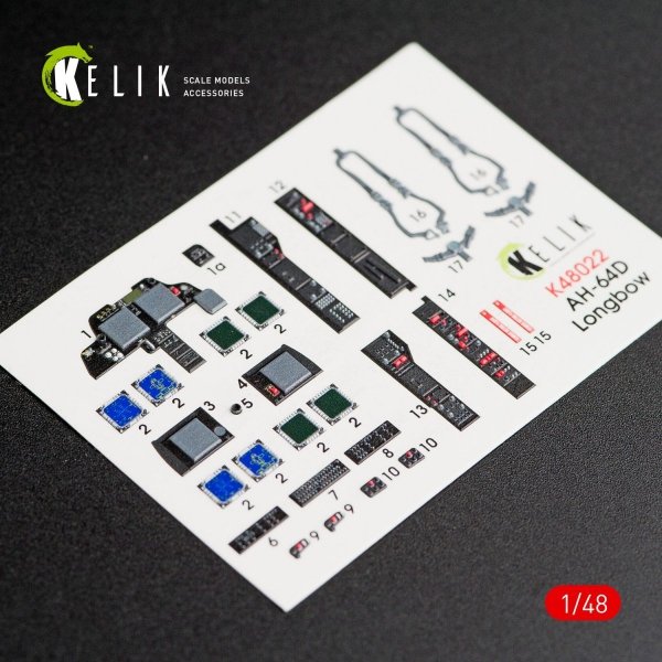 KELIK K48022 AH-64D &quot;APACHE LONGBOW&quot; INTERIOR 3D DECALS FOR ACADEMY KIT 1/48